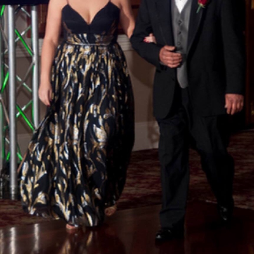 Formal Gown, 100% Silk, black/ silver/ gold skirt - Picture 1 of 5